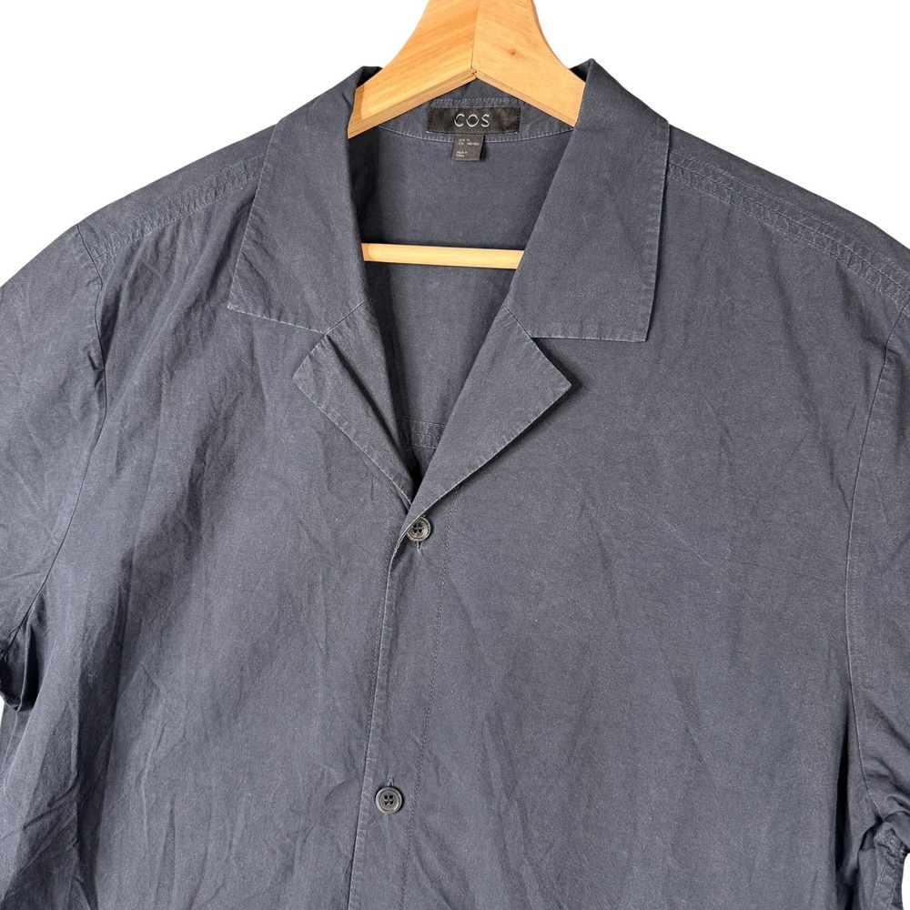 COS Mens Short Sleeve Camp Collar 100% Cotton Shirt Navy Blue Size Medium